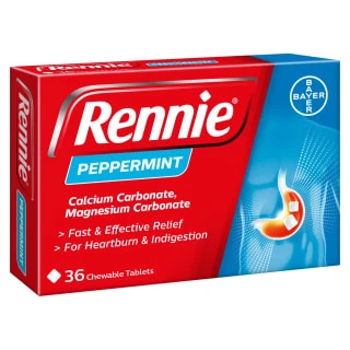 Rennie Peppermint Heartburn & Indigestion Relief Chewable Tablets 36pk